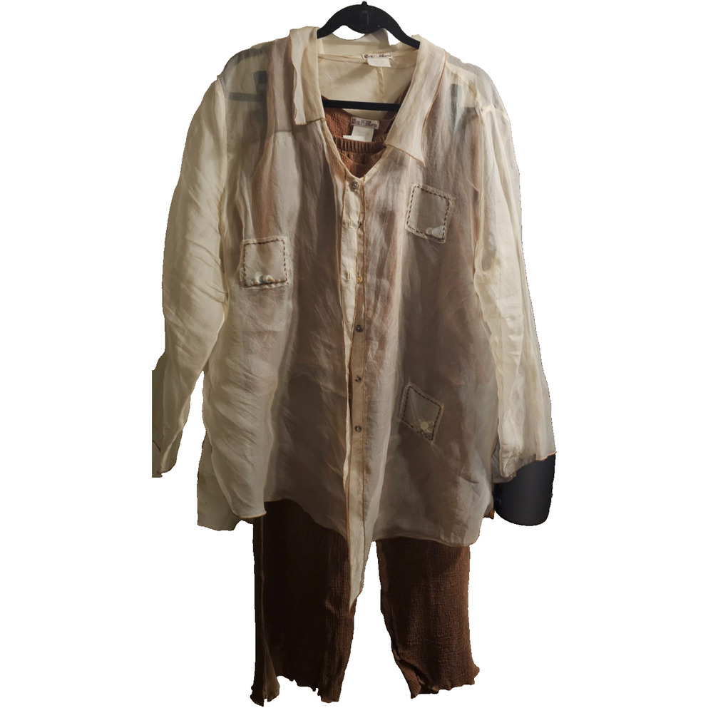 Vintage Neil & David 3 piece Set - Pants, Tank Blouse - Browns and Tans Sz XL